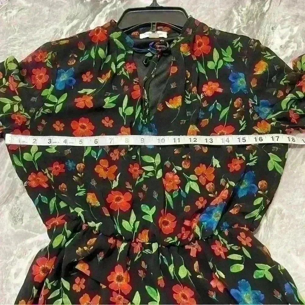 Calvin Klein Ruffle Bell Sleeve Floral Print Front Tie Dress Women Size 4 Spring - Picture 8 of 12